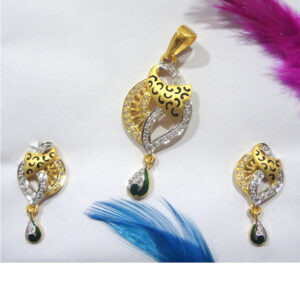916 gold cz diamond pendant set