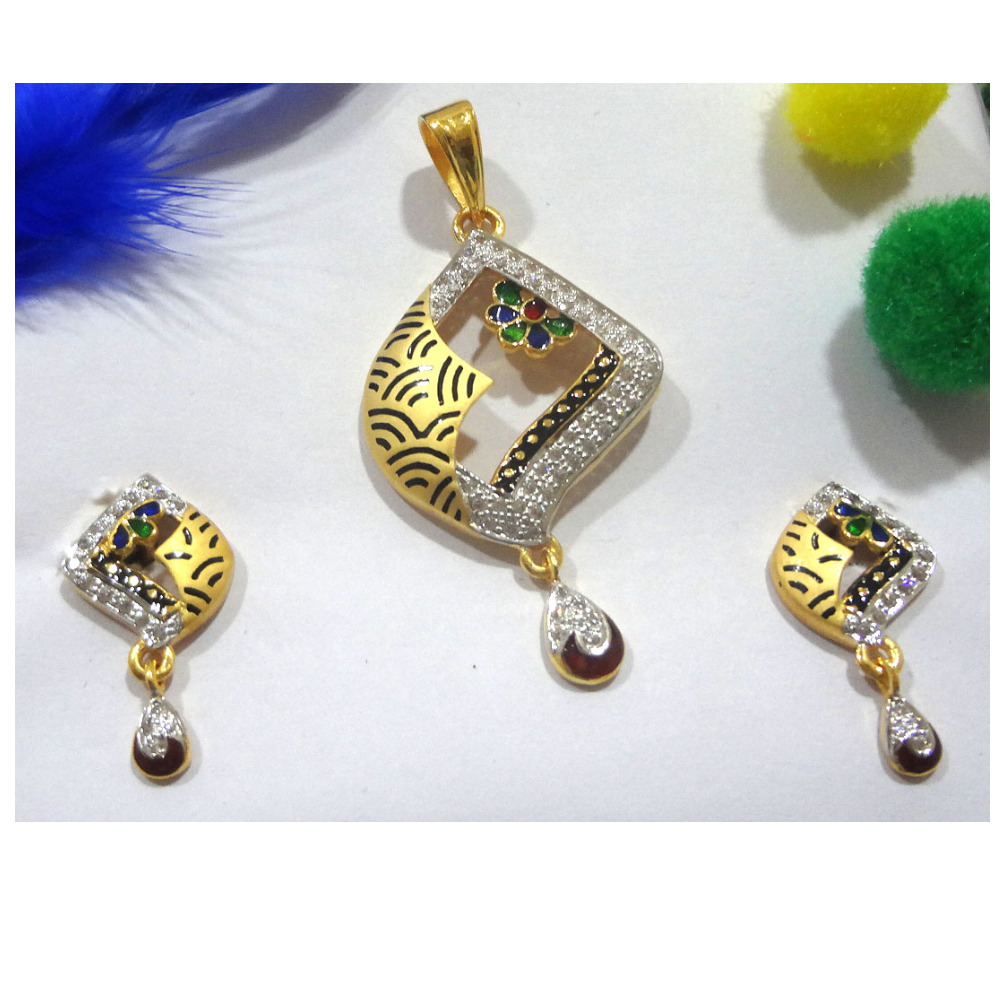 916 gold cz diamond pendant set