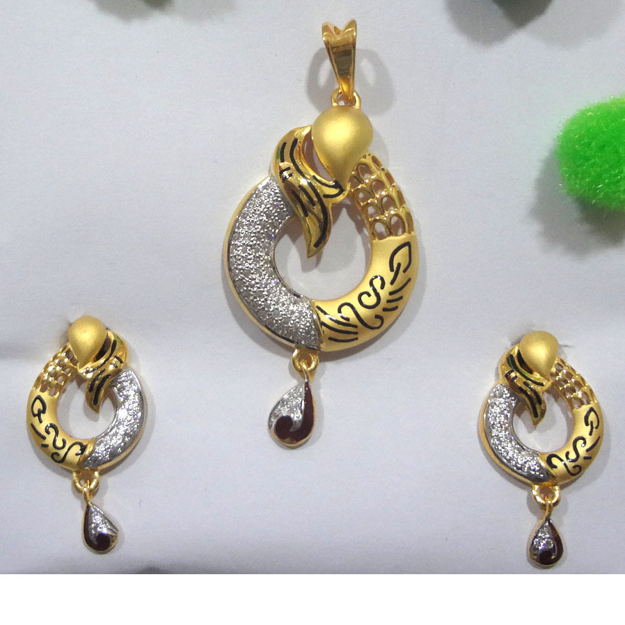916 gold cz diamond pendant set