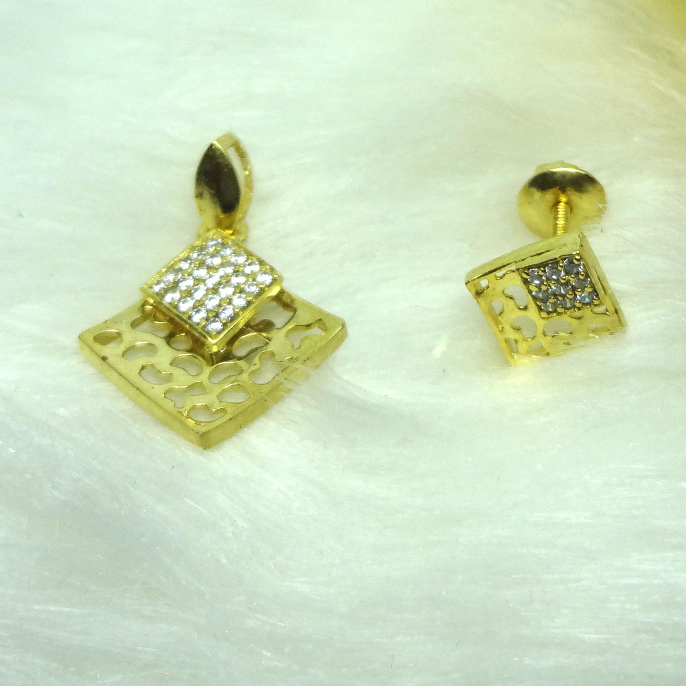 916 gold cz diamond pendant set