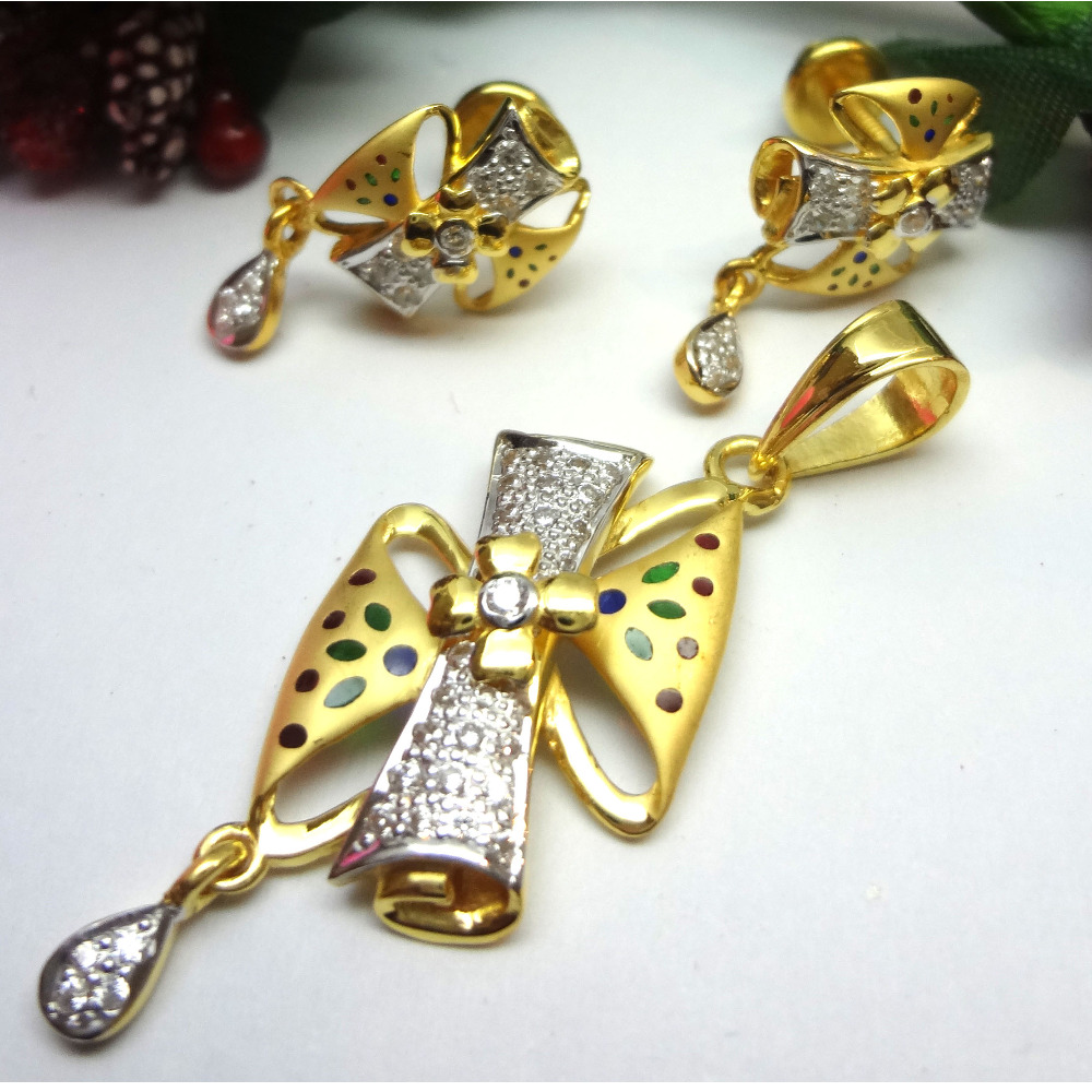 916 gold cz diamond pendant set