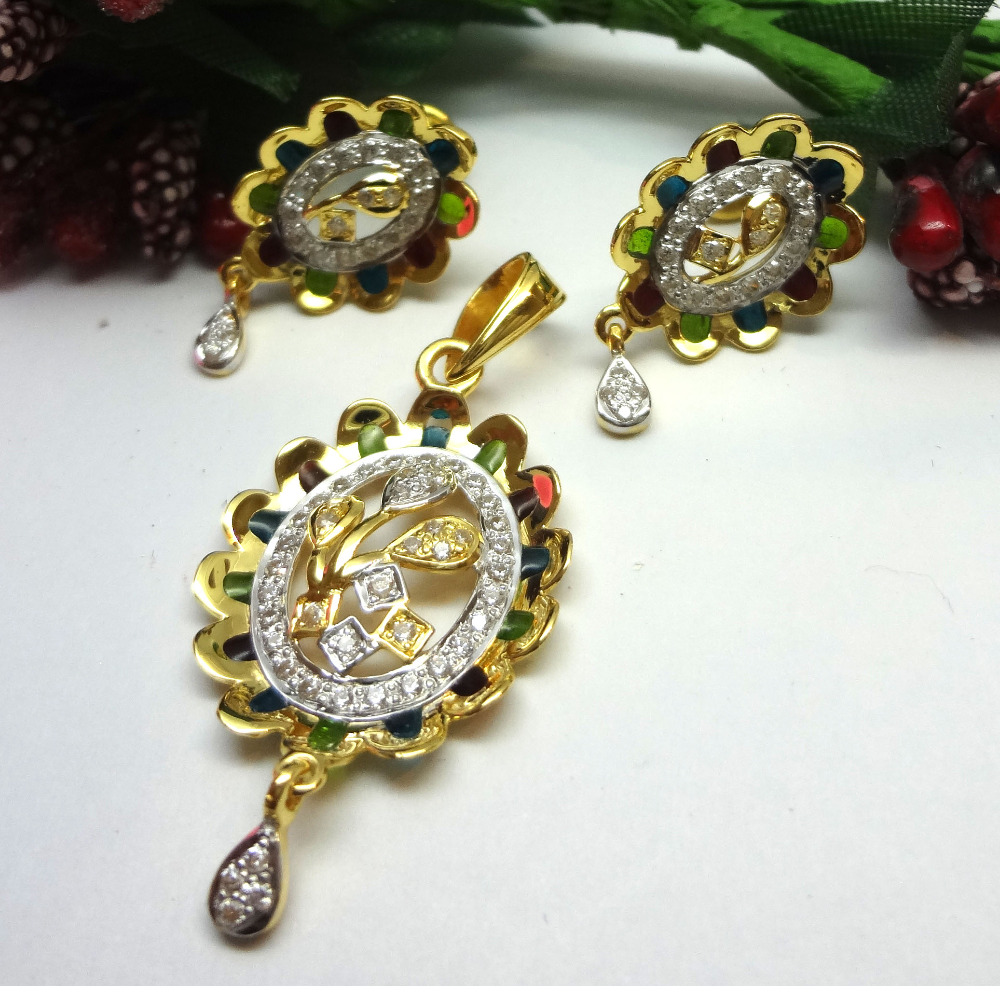 916 gold cz diamond pendant set