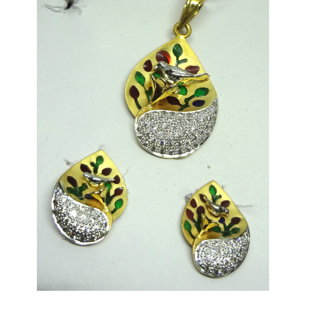 916 gold cz diamond pendant set