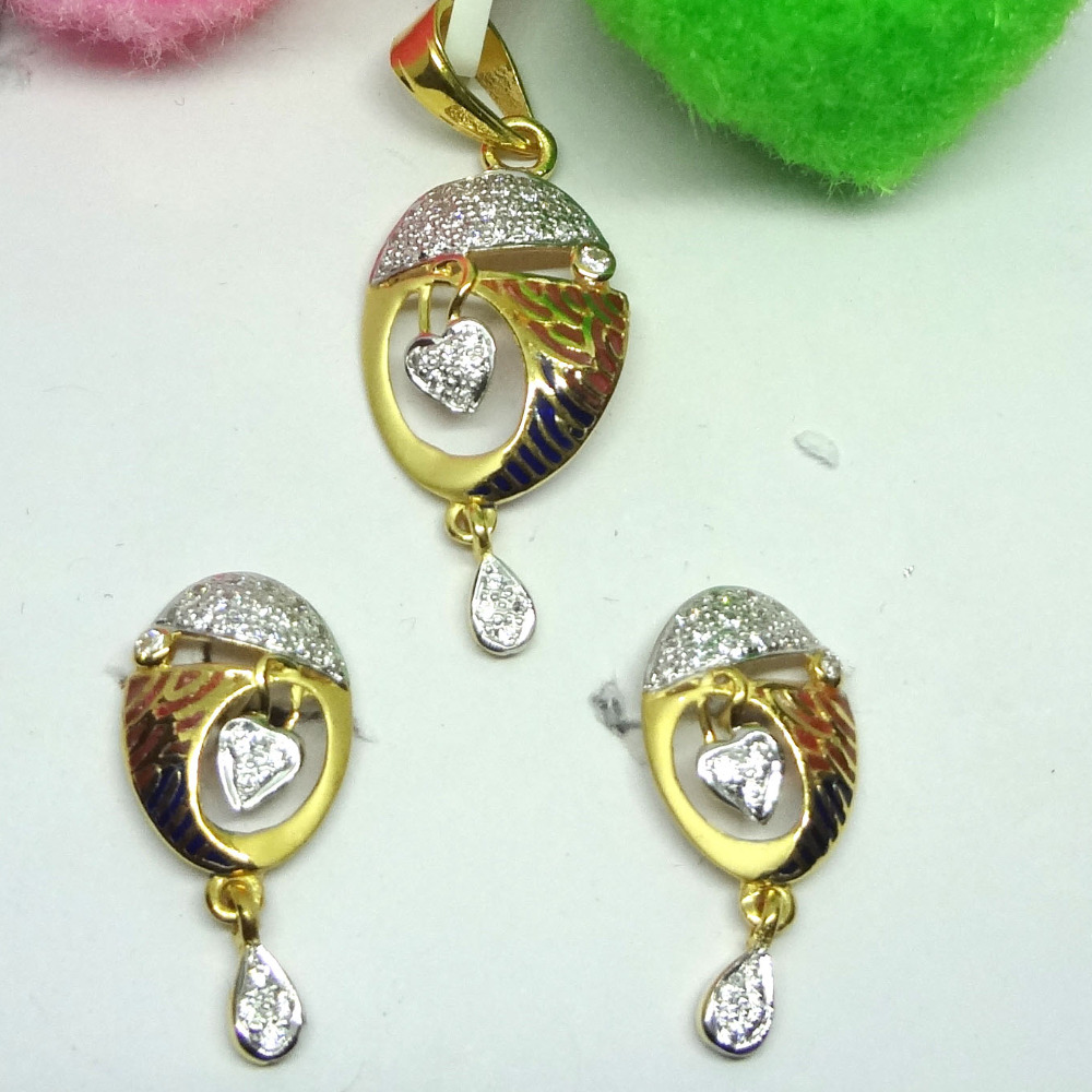 916 gold cz diamond pendant set
