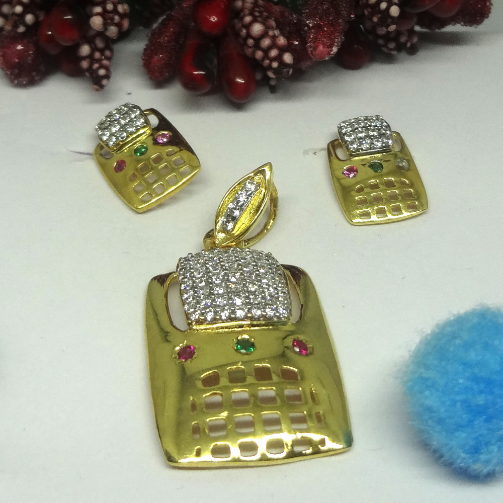 916 gold cz diamond pendant set