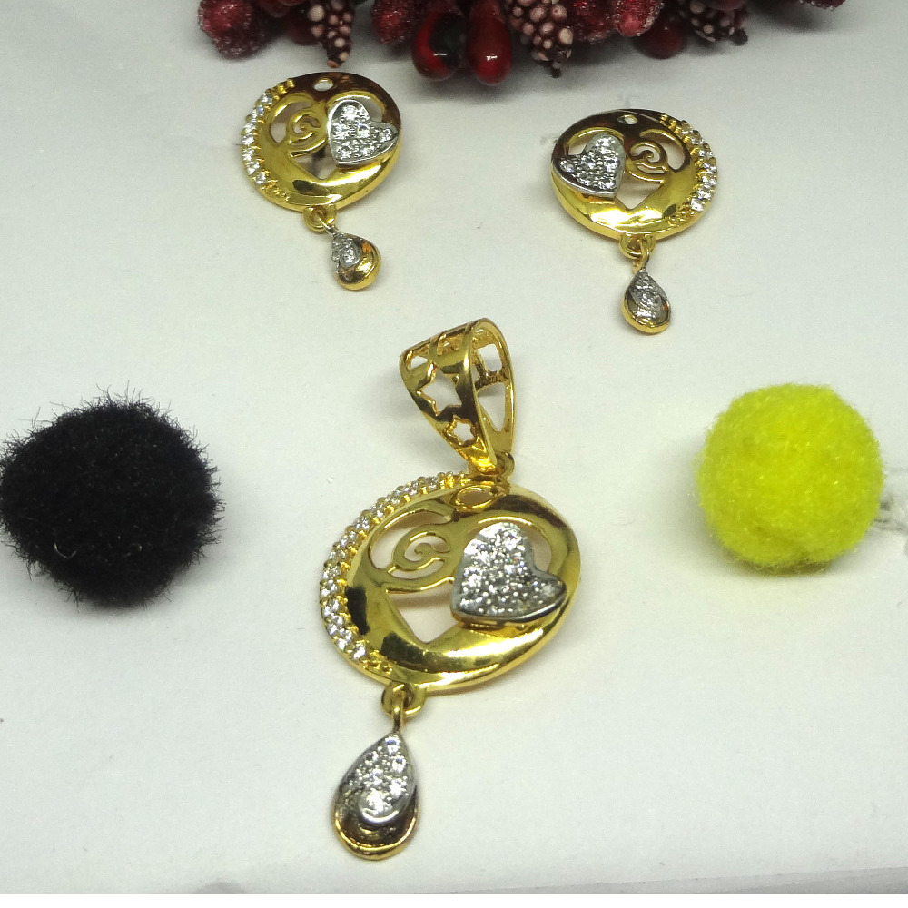 916 gold cz diamond pendant set