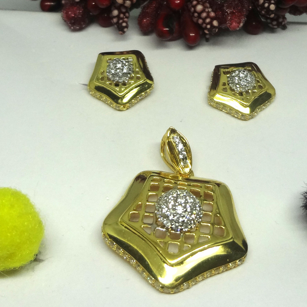 916 gold cz diamond pendant set