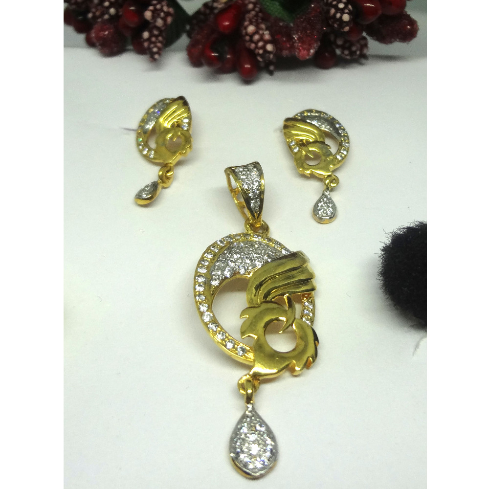 916 gold cz diamond pendant set