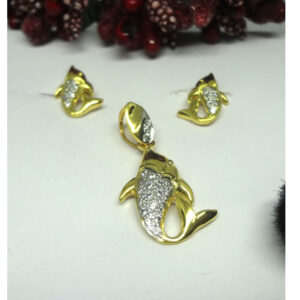 916 gold cz diamond fish pendant set