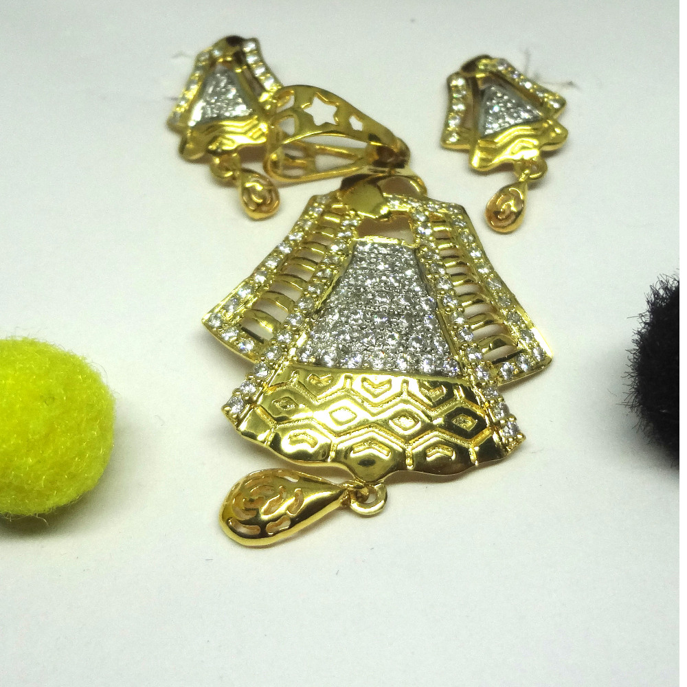 916 gold cz diamond pendant set