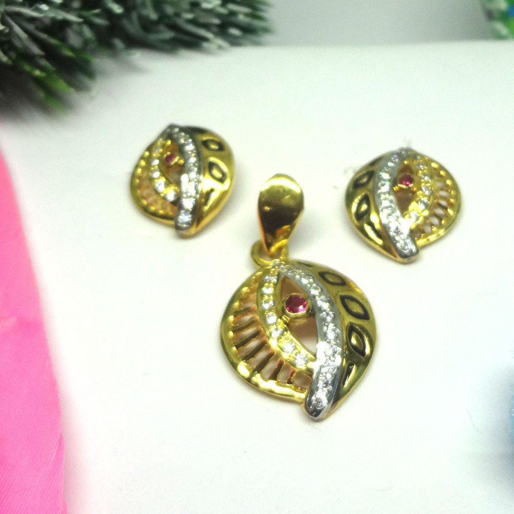 916 gold cz diamond pendant set