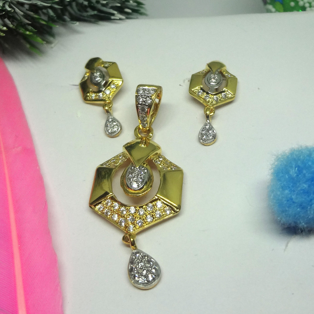 916 gold cz diamond pendant set