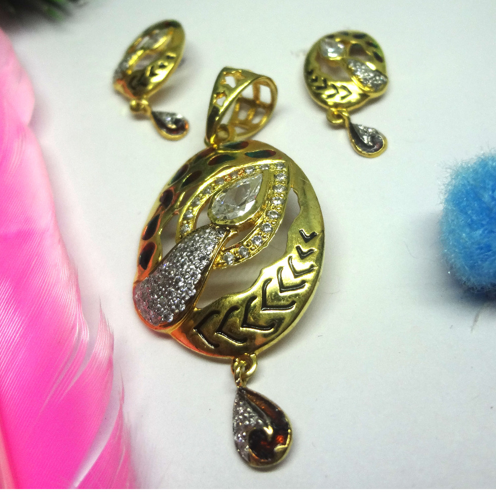 916 gold cz diamond pendant set