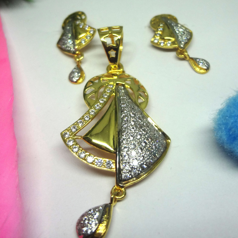 916 gold cz diamond pendant set