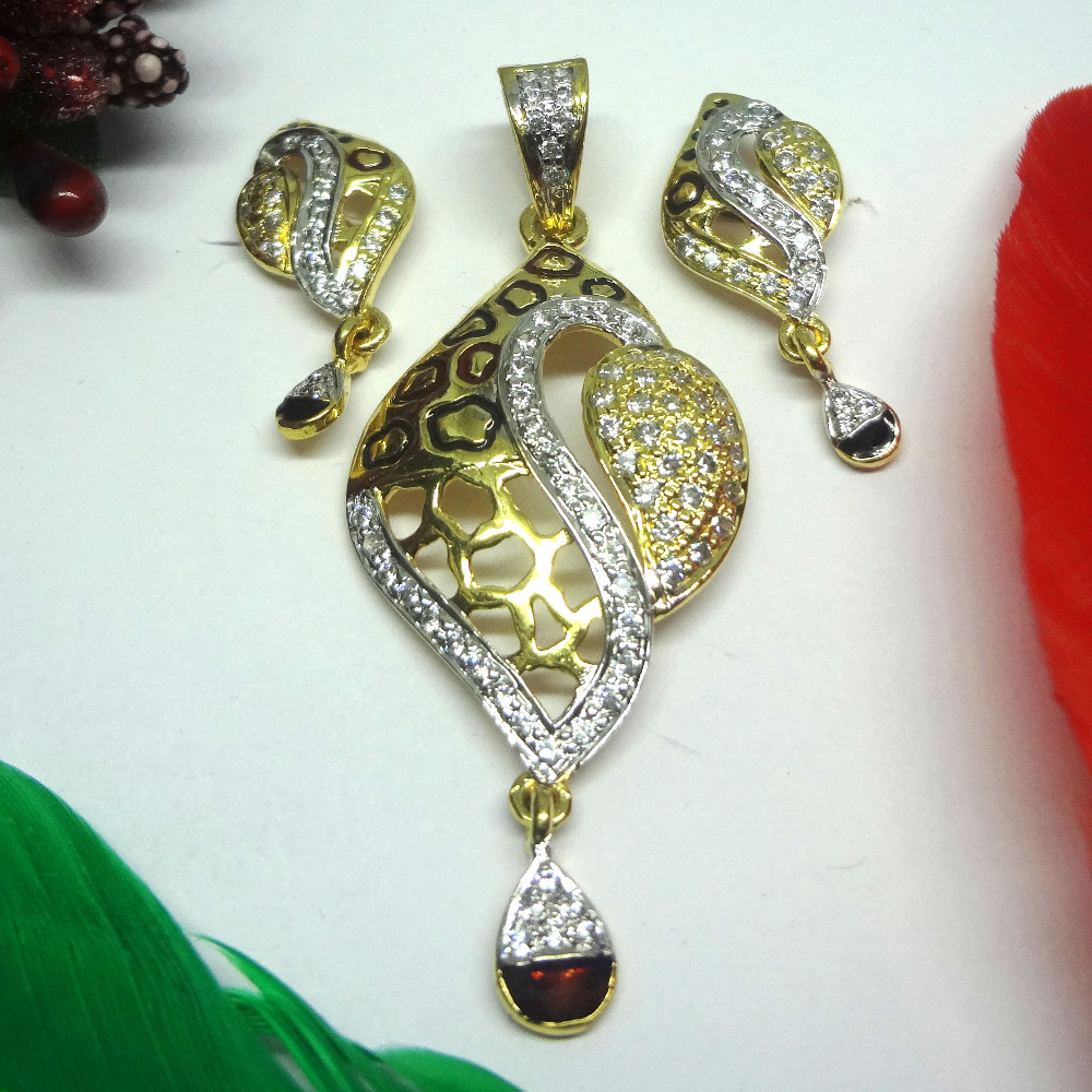 916 gold cz diamond pendant set