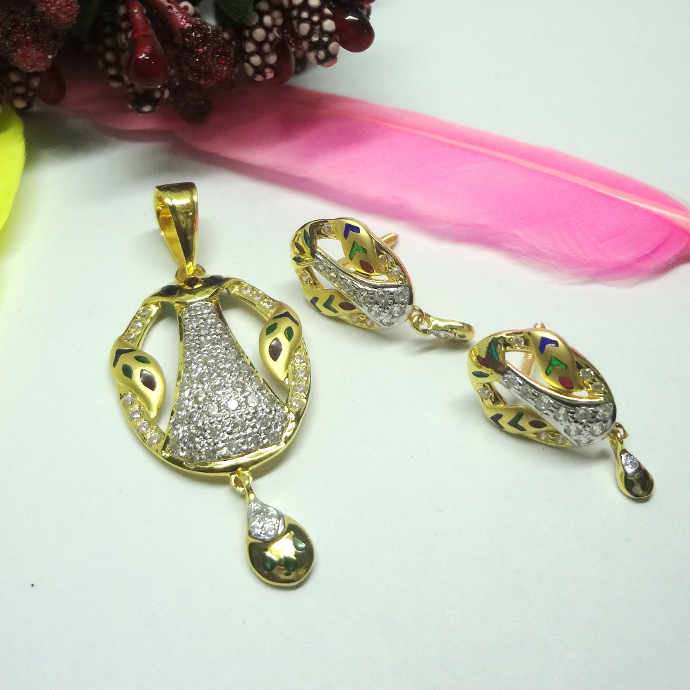 916 gold cz diamond pendant set