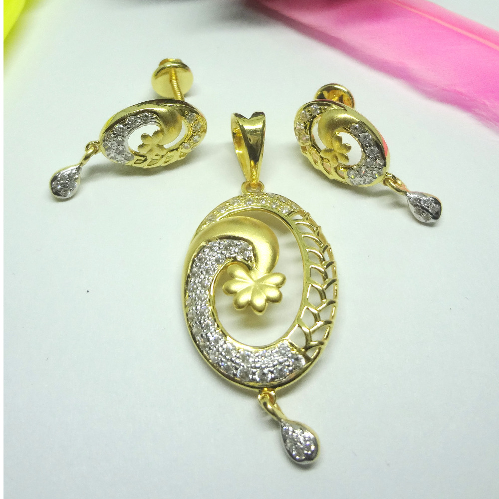 916 gold cz diamond pendant set
