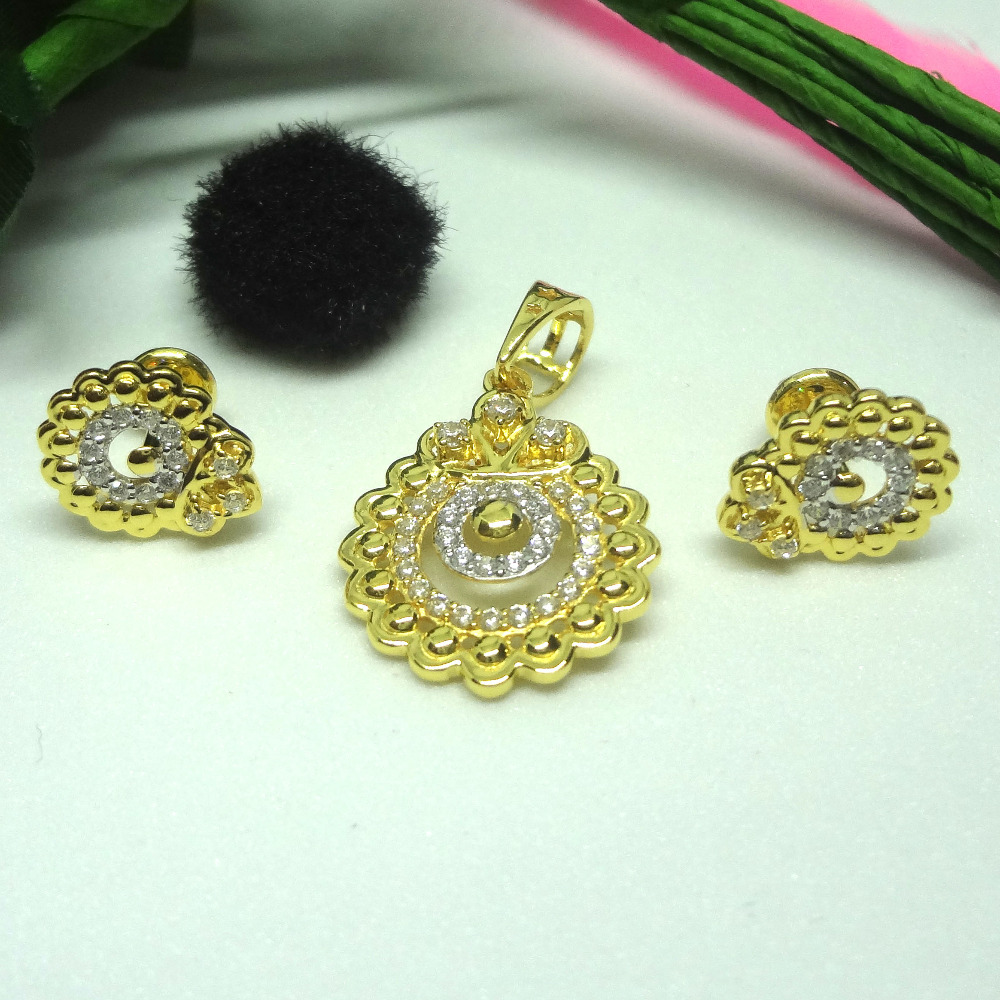 916 gold cz diamond pendant set