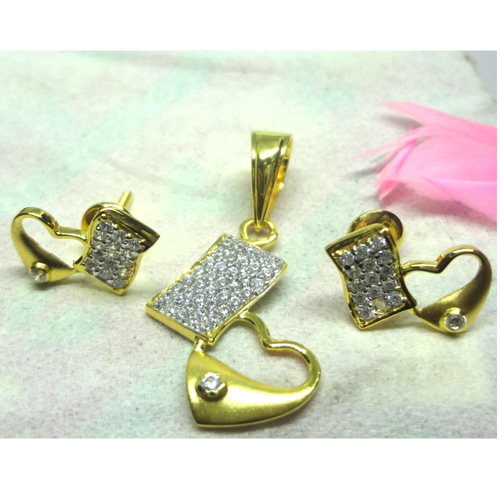 916 gold cz diamond pendant set