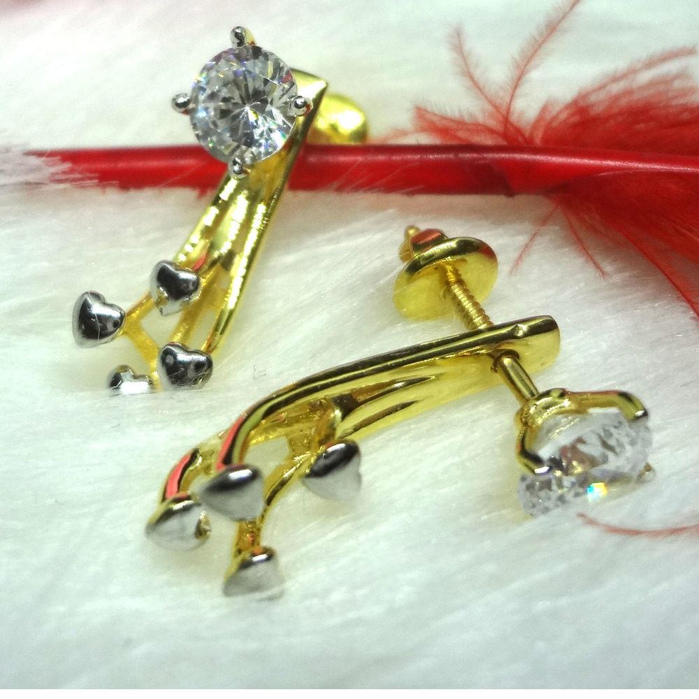 916 gold heart 2 in 1 cz earrings