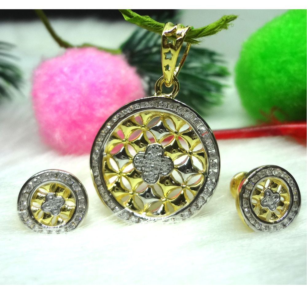 916 gold round cz pendant set
