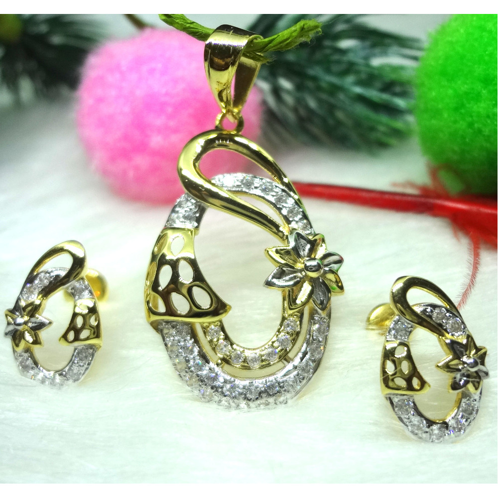 916 gold cz flower pendant set