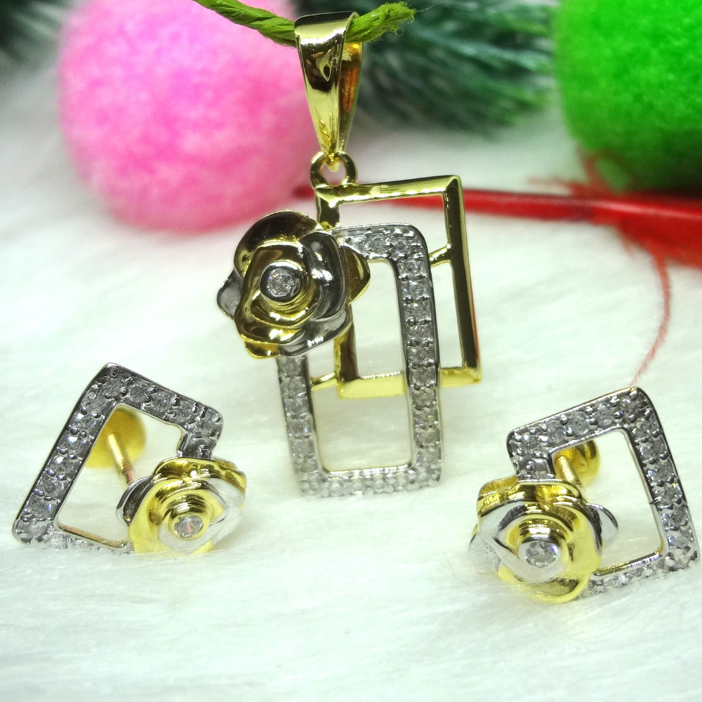 916 gold cz diamond supar flower pendant set