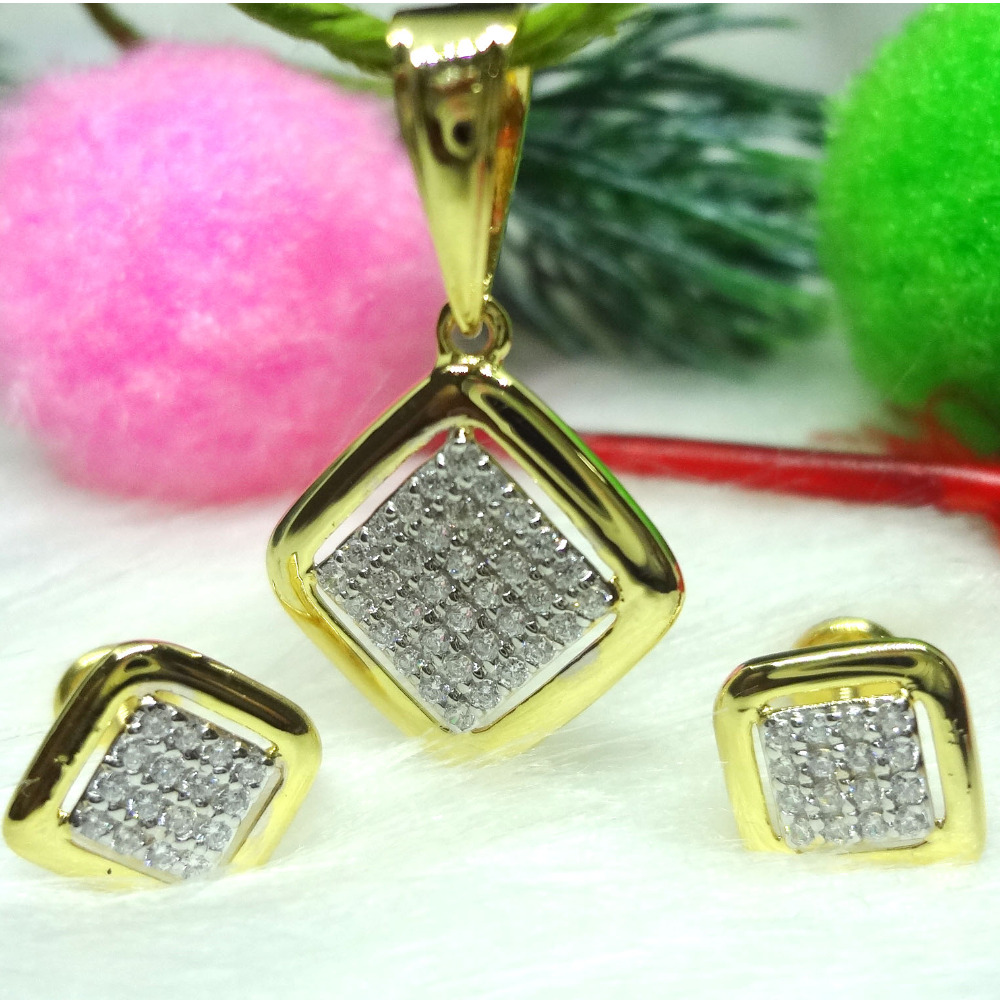 916 gold supar square cz pendant set