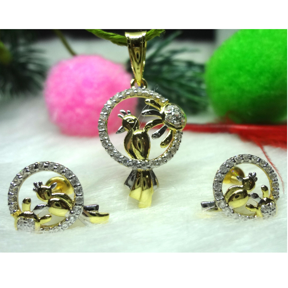 916 gold cz parrot pendant set