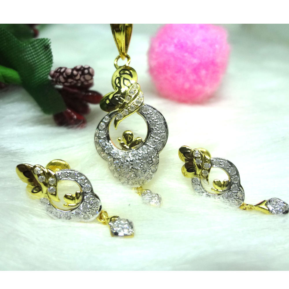 916 gold cz diamond pendant set