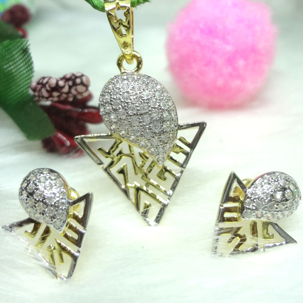 916 gold cz diamond pendant set