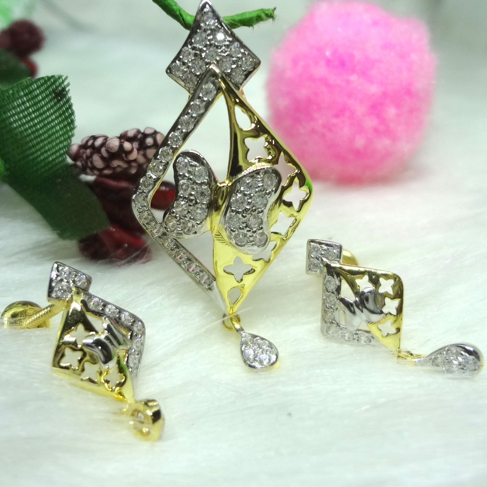 916 gold butterfly cz pendant set