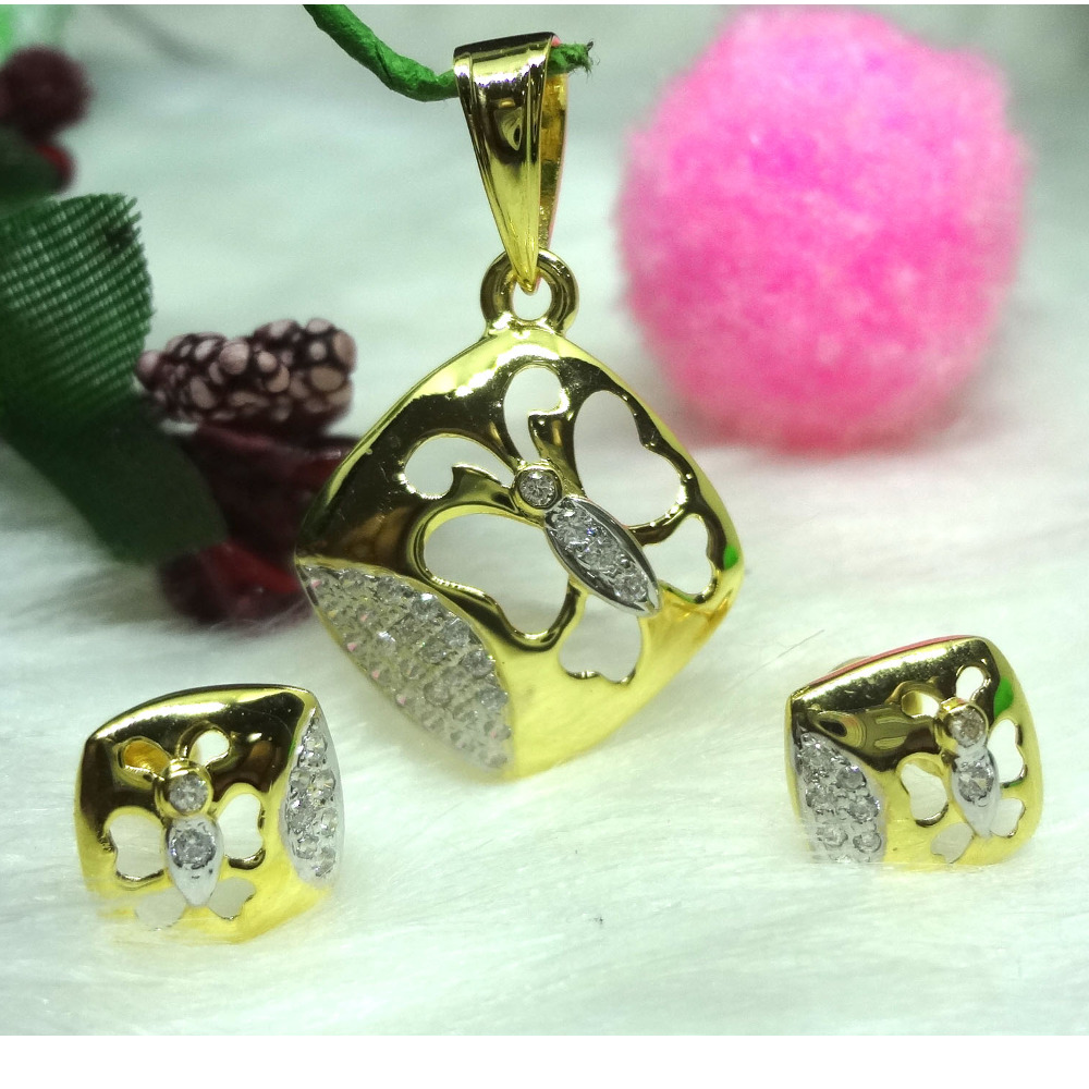 916 gold butterfly cz pendant set