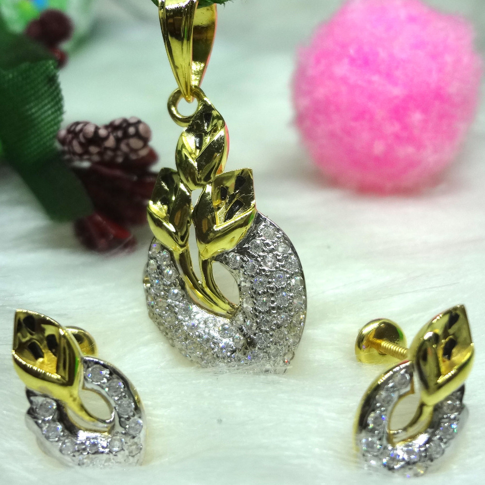 916 gold cz diamond pendant set