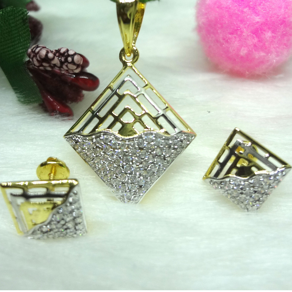 916 gold cz diamond pendant set