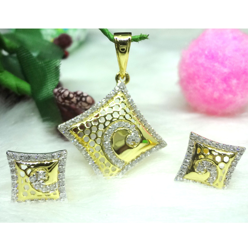 916 gold cz diamond pendant set