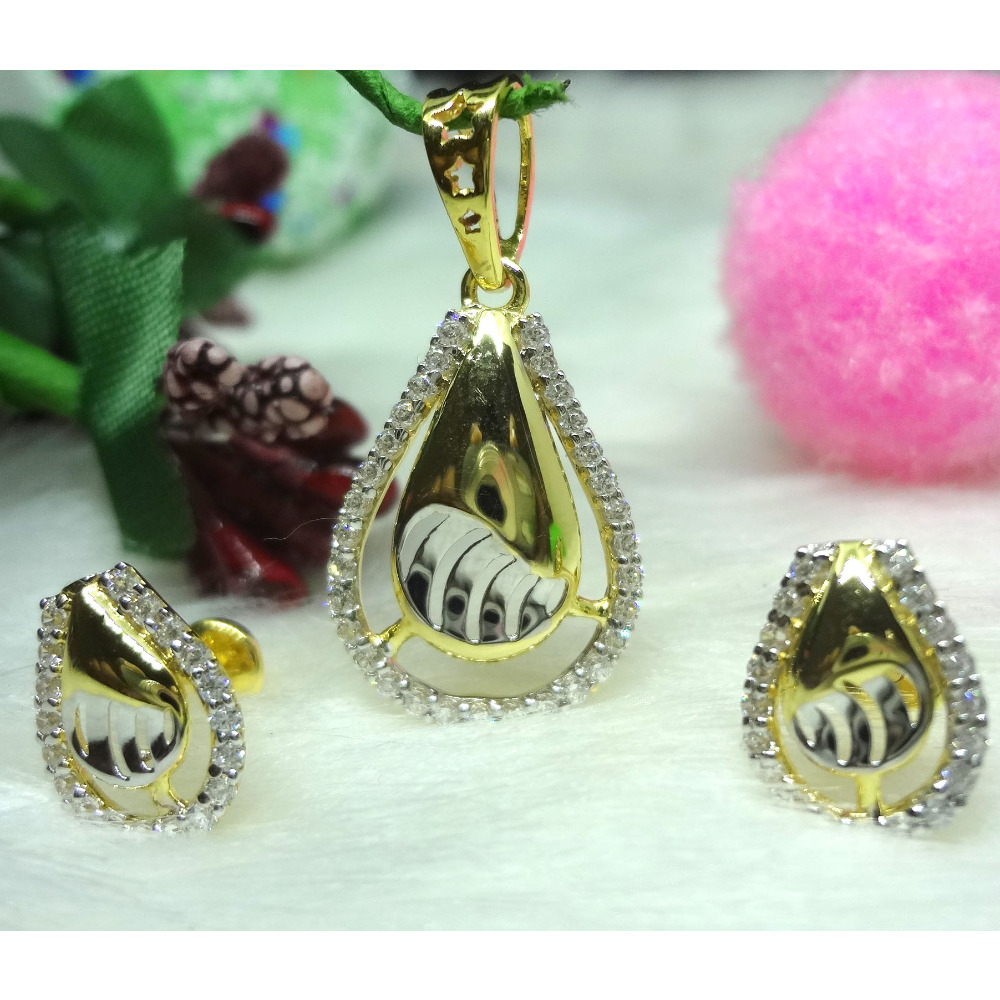 916 gold cz diamond pendant set