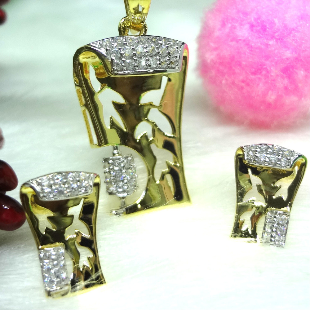 916 gold cz diamond pendant set