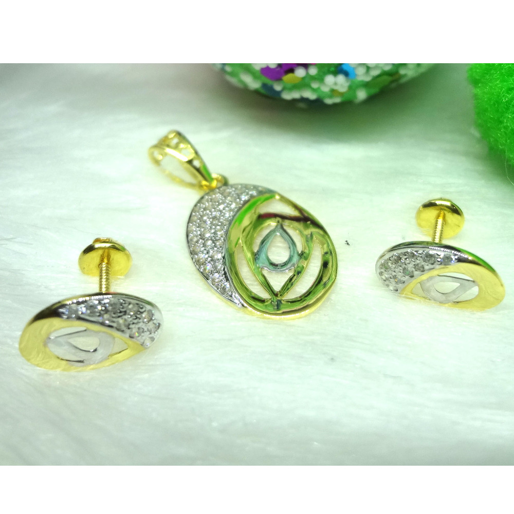 916 gold cz diamond pendant set