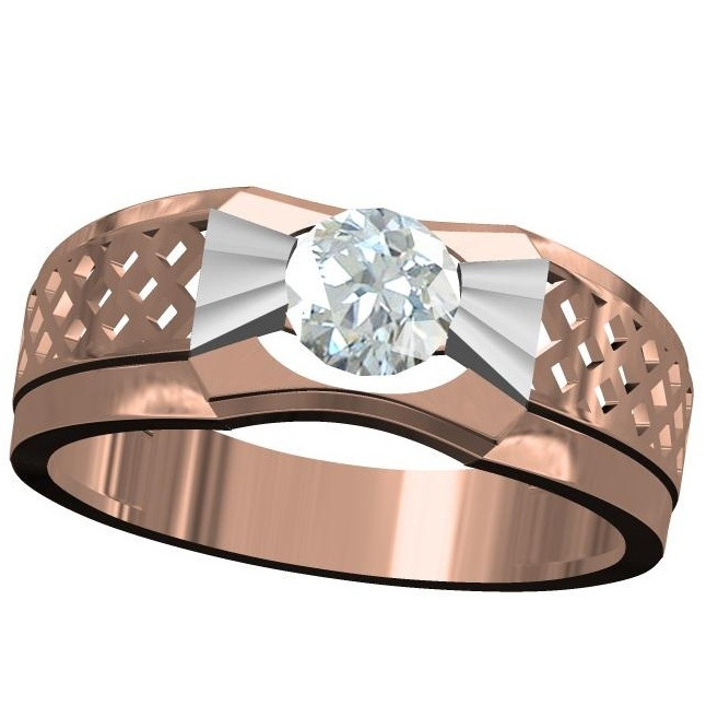 18kt cz rose gold solitaire diamond gents ring