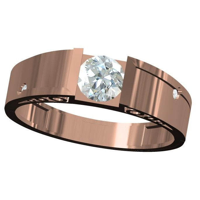 18kt cz rose gold solitaire gents ring