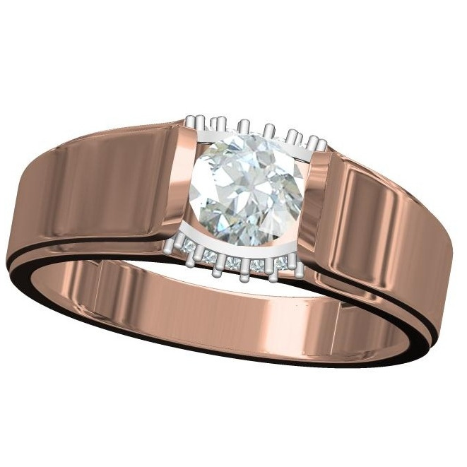 18kt cz rose gold solitaire diamond gents ring