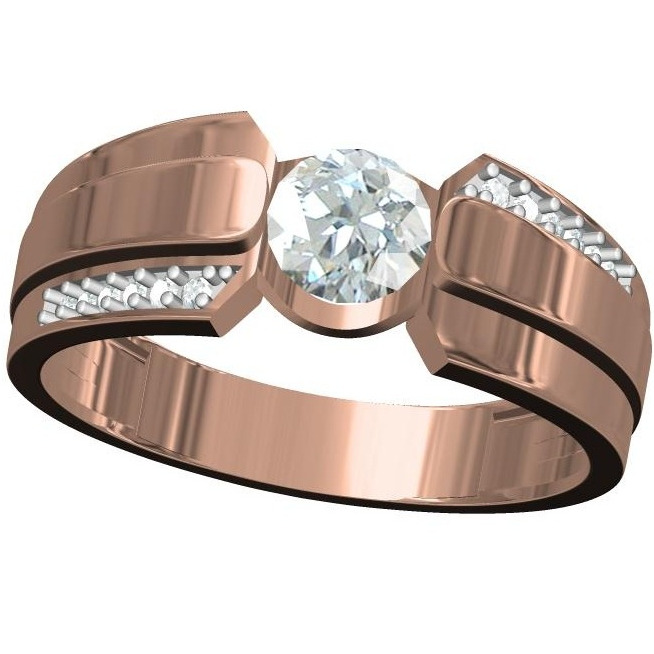 18kt cz rose gold solitaire diamond gents ring