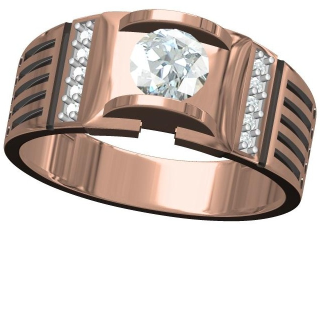 18kt cz rose gold solitaire diamond gents ring