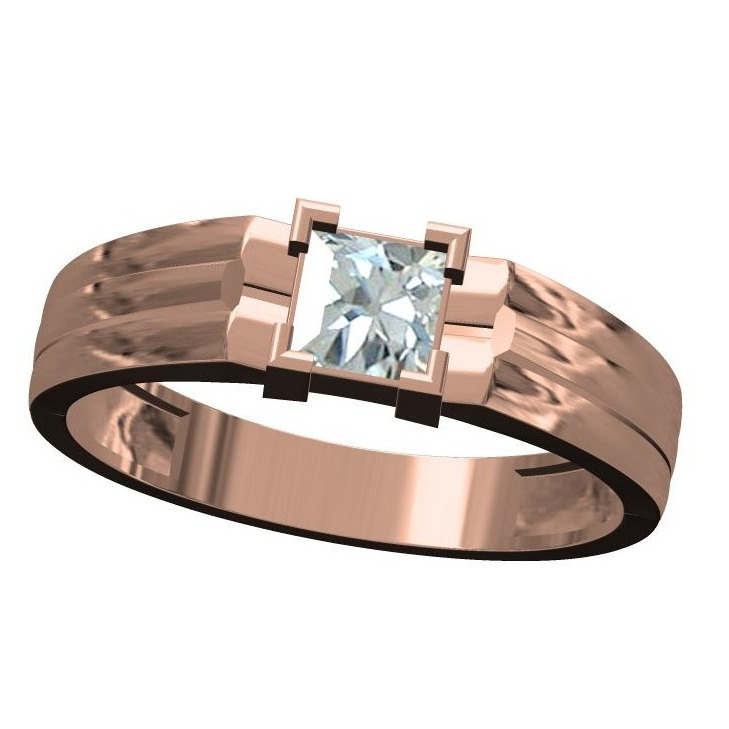 18kt cz rose gold solitaire gents ring
