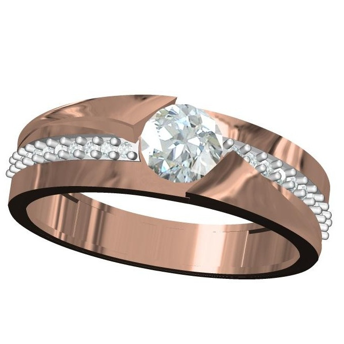 18kt cz rose gold solitaire diamond gents ring