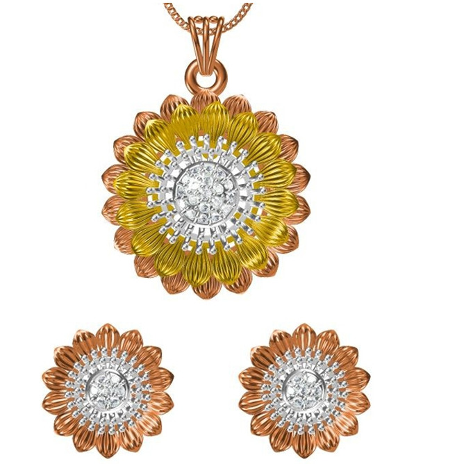 18kt cz rose gold pendant set