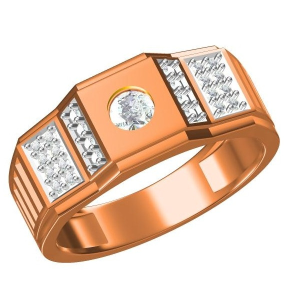 18kt cz rose gold gents ring