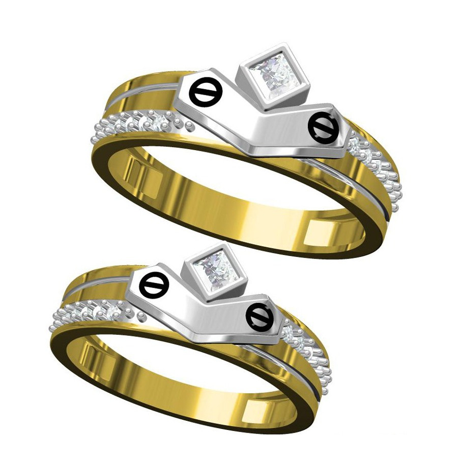 916 CZ DIAMOND GOLD COUPLE RING