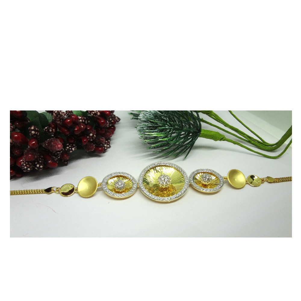 916 GOLD CZ DIAMOND rOUND DISH PATTERN LADIES BRACELET